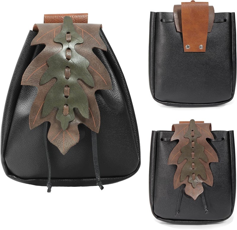 Procos Renaissance Belt Pouch Coins Purse Drawstring PU Leather Leaf Medieval Waist Bag for LARP Ren Faire - Image 5